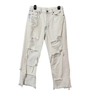 Carmar White Super Distressed Straight Leg Raw Hem Jeans 26